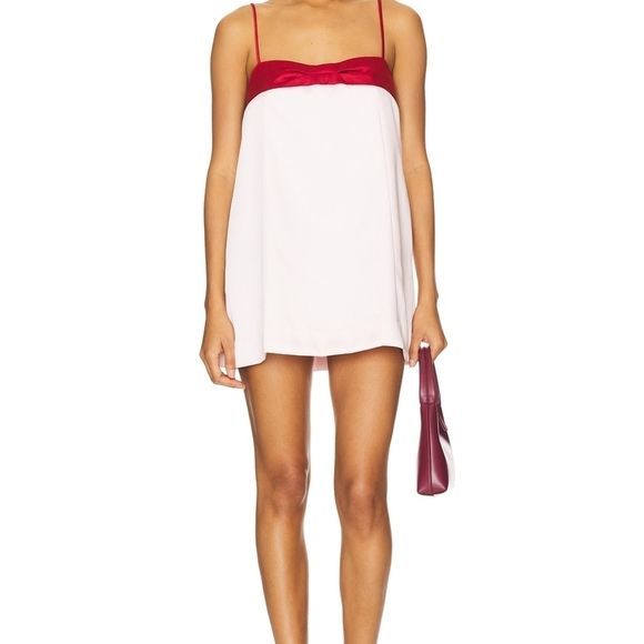 Free People Dresses & Skirts - Free People Pink Mini Slip Dress with Red Satin Trim